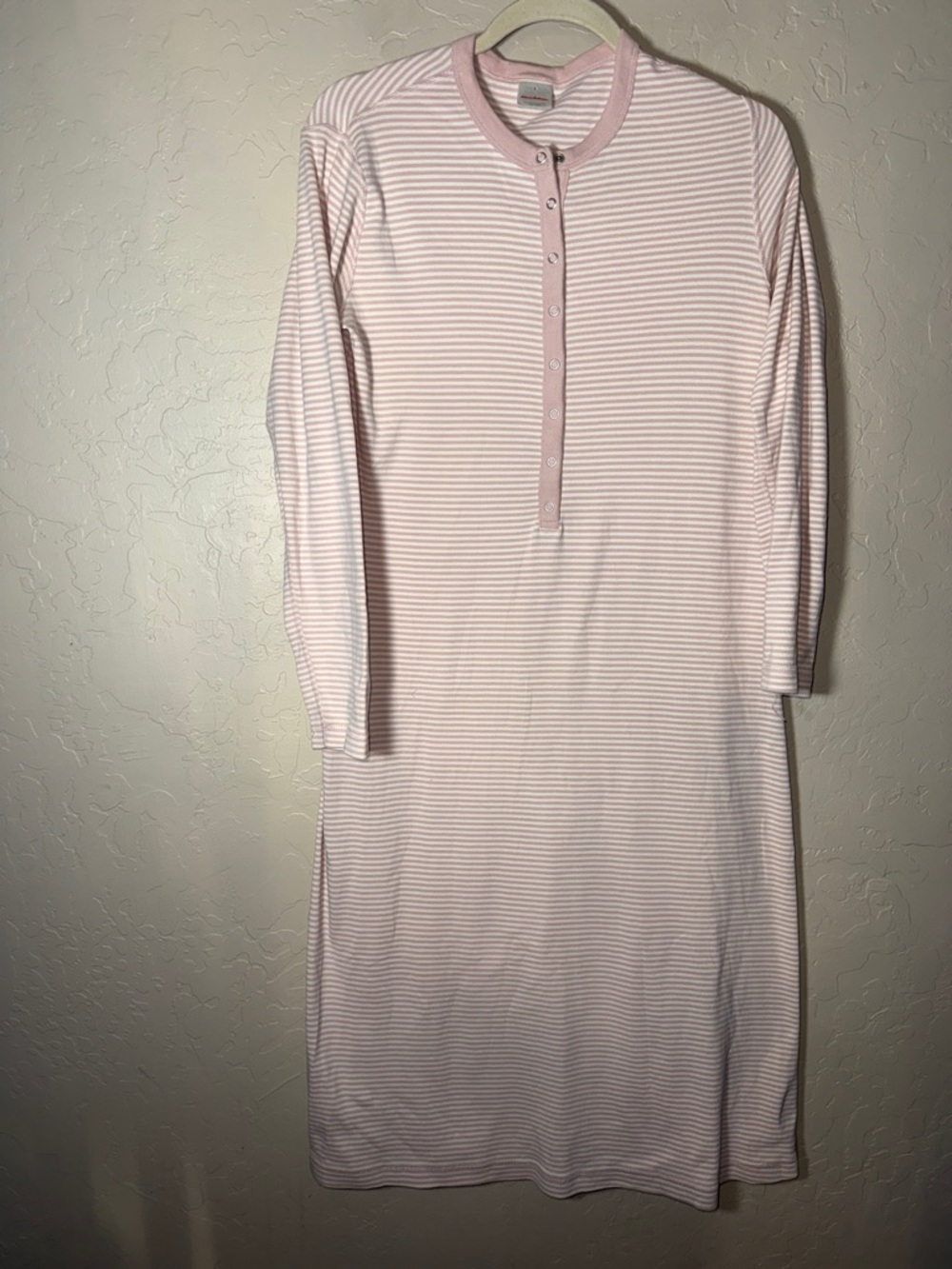 Women's Nightgown In Organic Cotton pink and white stripes size small.